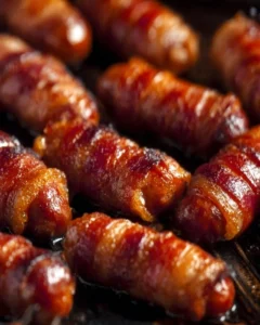 Delicious Brown Sugar Bacon Little Smokies appetizer on a serving platter