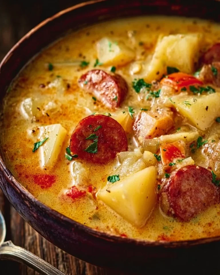 Bowl of flavorful Cajun Potato Soup garnished with herbs