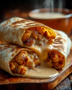 Cheesy garlic chicken wraps served in a fresh tortilla with veggies