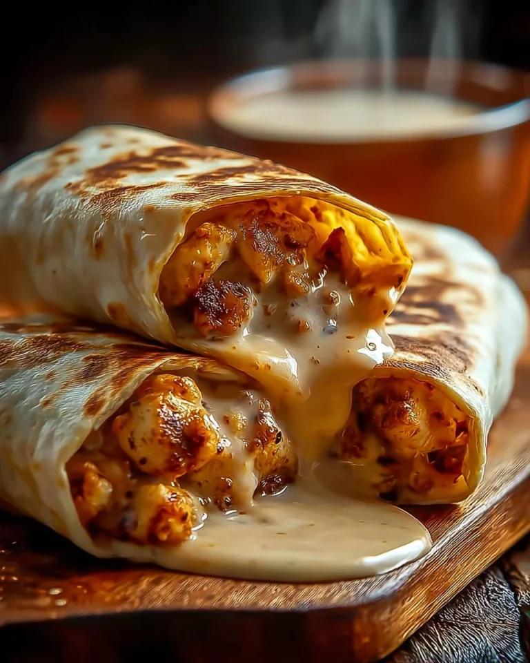 Cheesy garlic chicken wraps served in a fresh tortilla with veggies