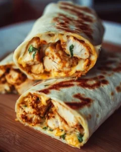 Cheesy garlic chicken wraps with fresh ingredients ready to serve