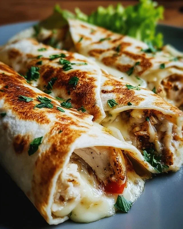 Cheesy garlic chicken wraps served with fresh ingredients and melted cheese