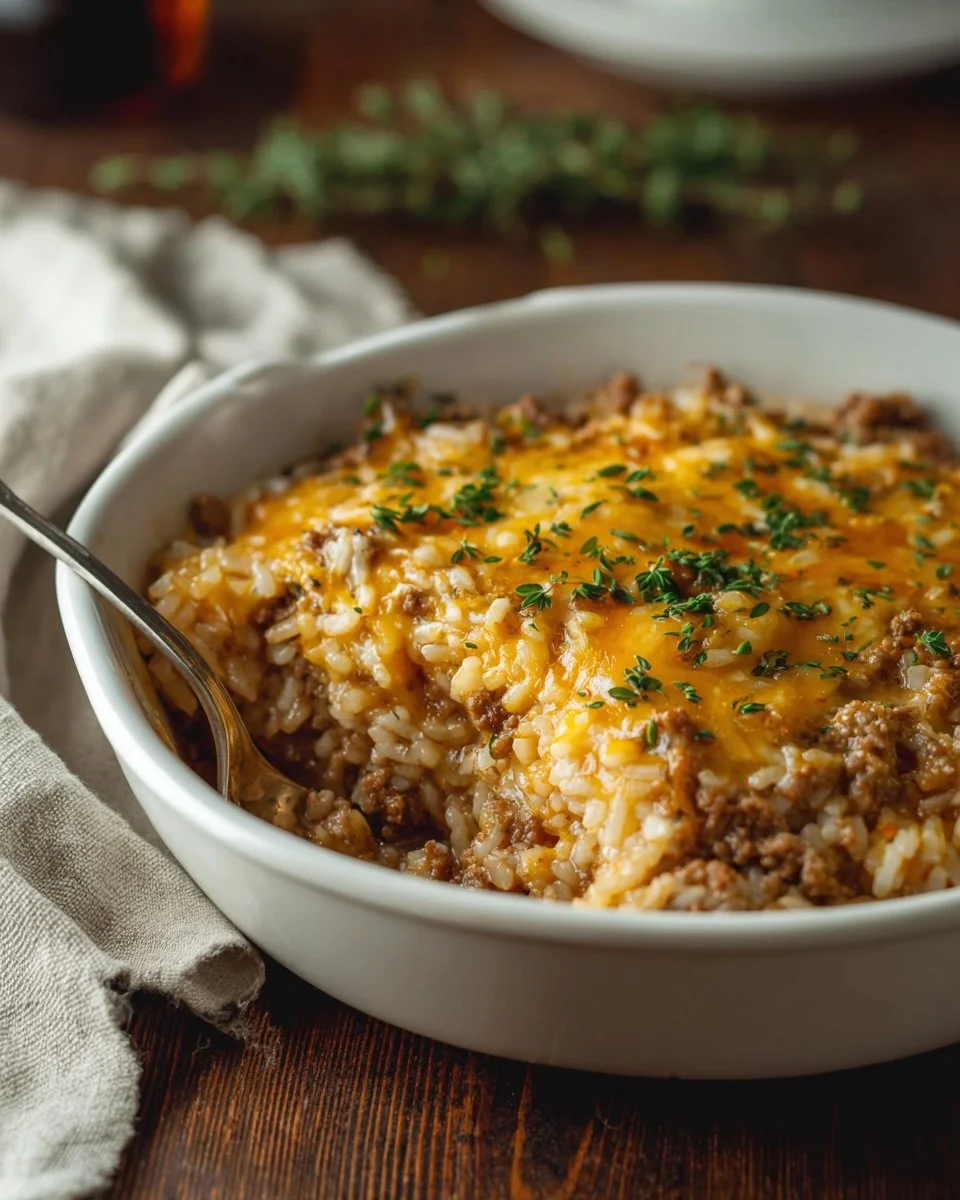 Cheesy Ground Beef and Rice Casserole
