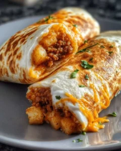Delicious cheesy potato burritos served on a plate