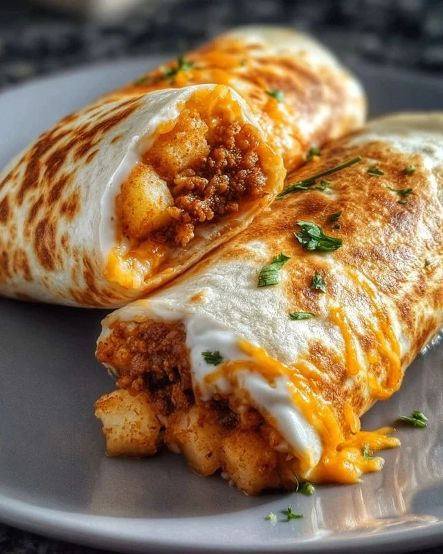 Delicious cheesy potato burritos served on a plate