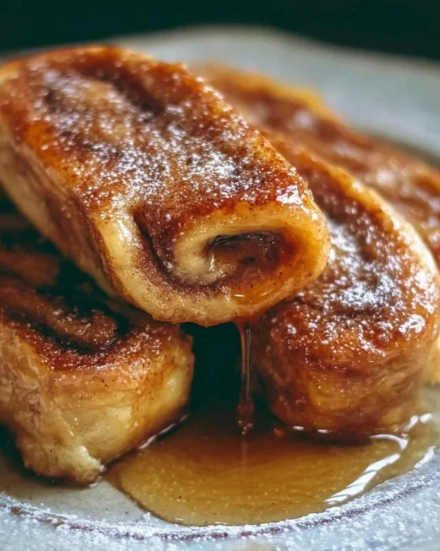 Delicious cinnamon roll French toast topped with icing and fresh berries