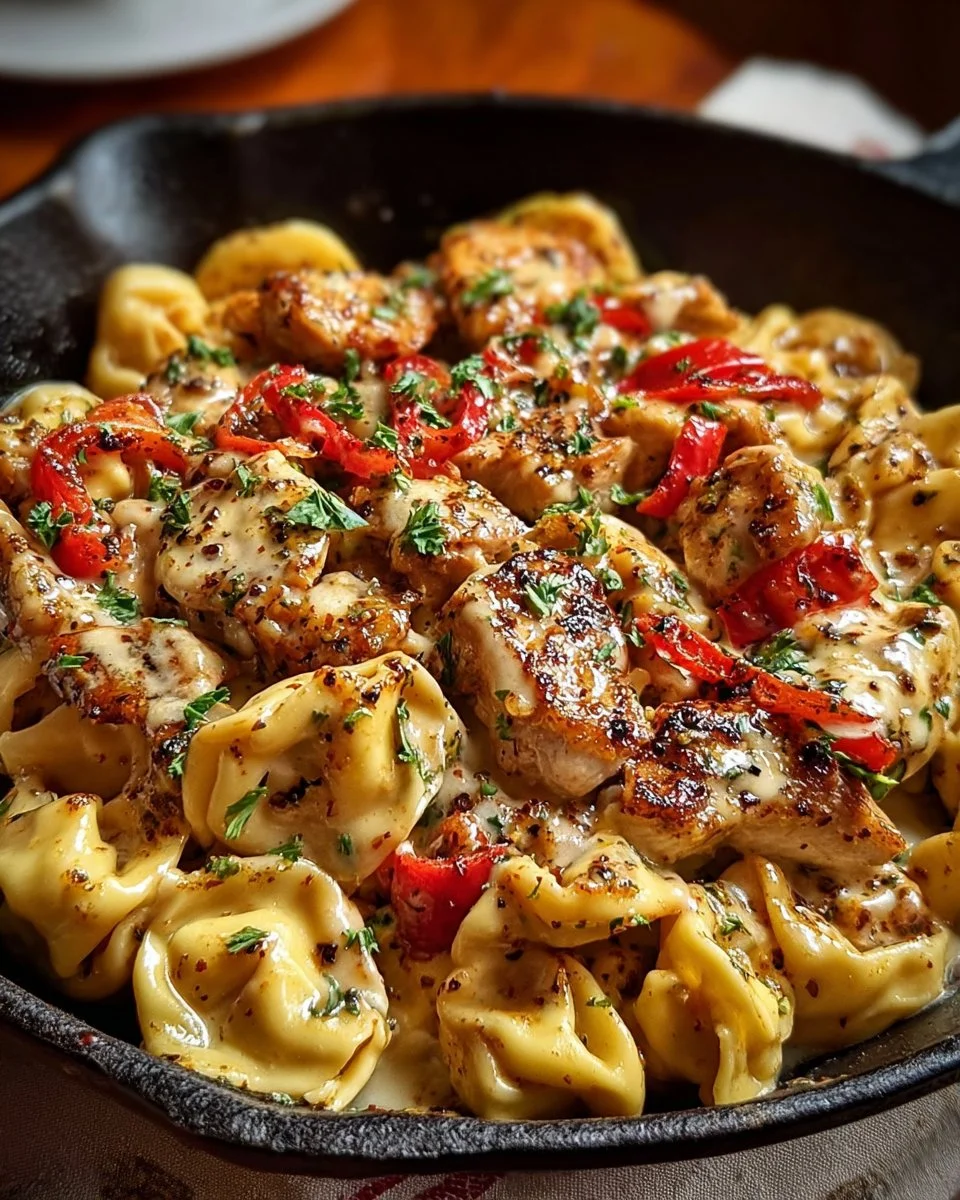 Cowboy Butter Garlic Chicken Tortellini with Fire-Roasted Red Peppers