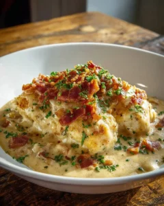 Delicious Cowboy Casserole served in a dish with toppings