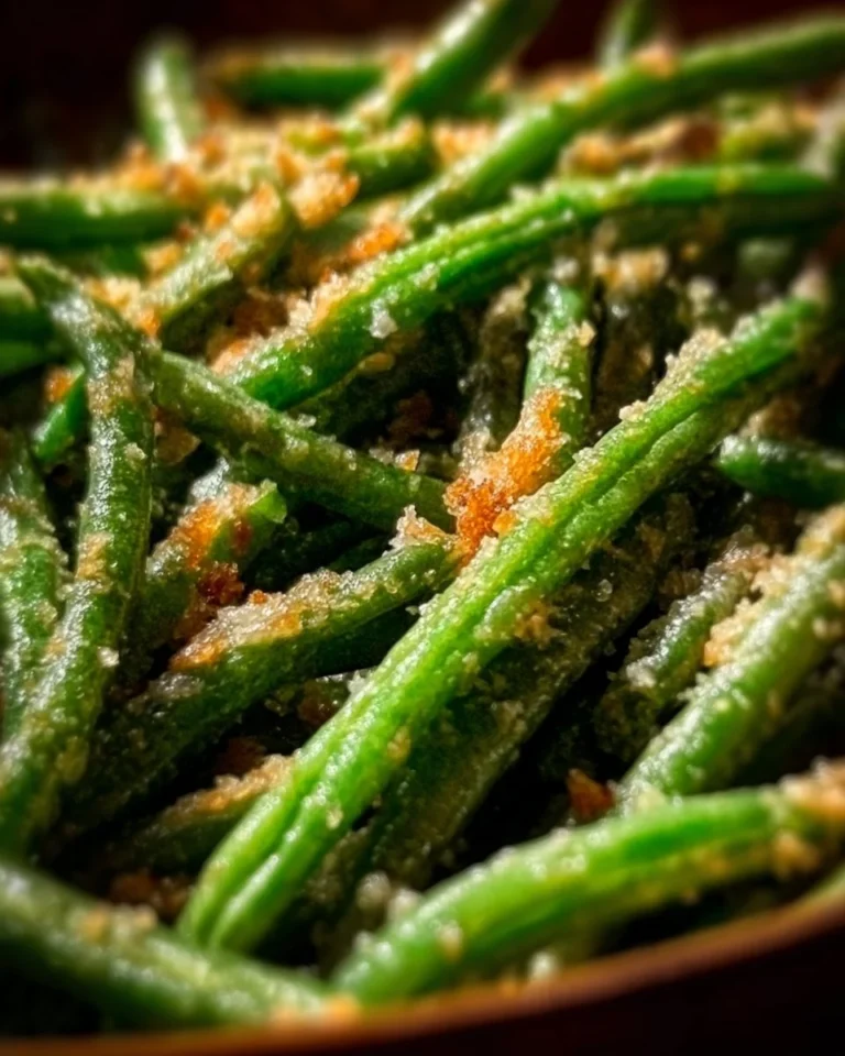 Crispy Garlic Parmesan Roasted Green Beans served in a bowl