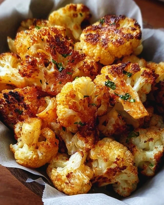 Crispy oven roasted cauliflower served on a plate