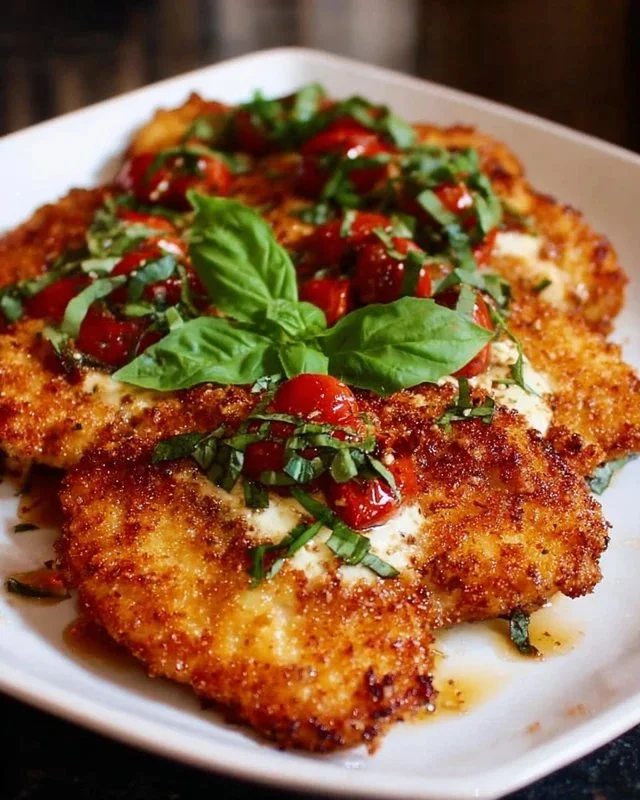 Crispy Parmesan-Basil Chicken Cutlets served on a plate with fresh herbs.