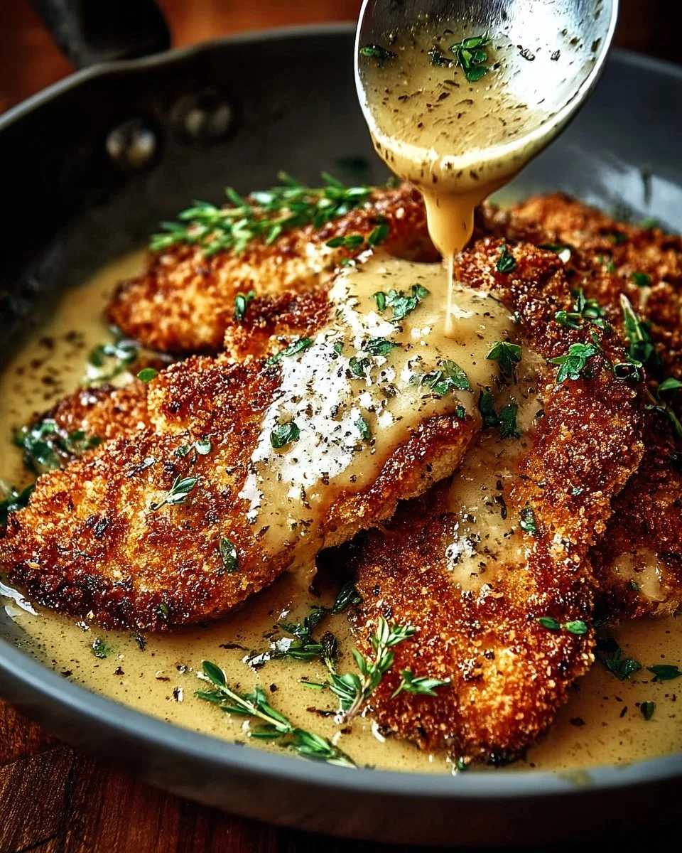 Crispy Parmesan Chicken with a Rich Garlic Sauce - Easy Dinner Idea