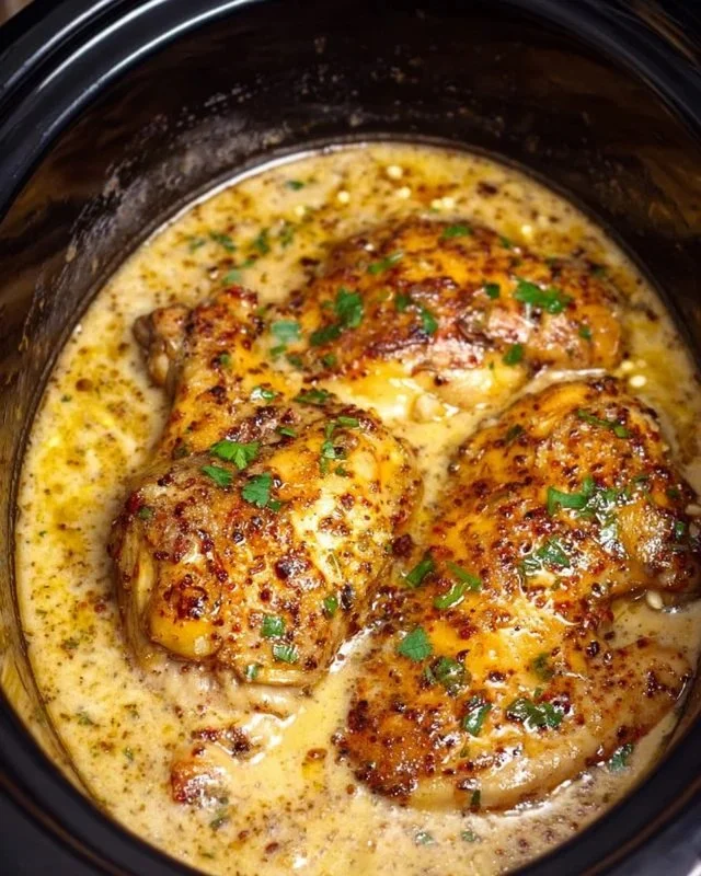 Crock Pot Angel Chicken served on a plate with fresh herbs