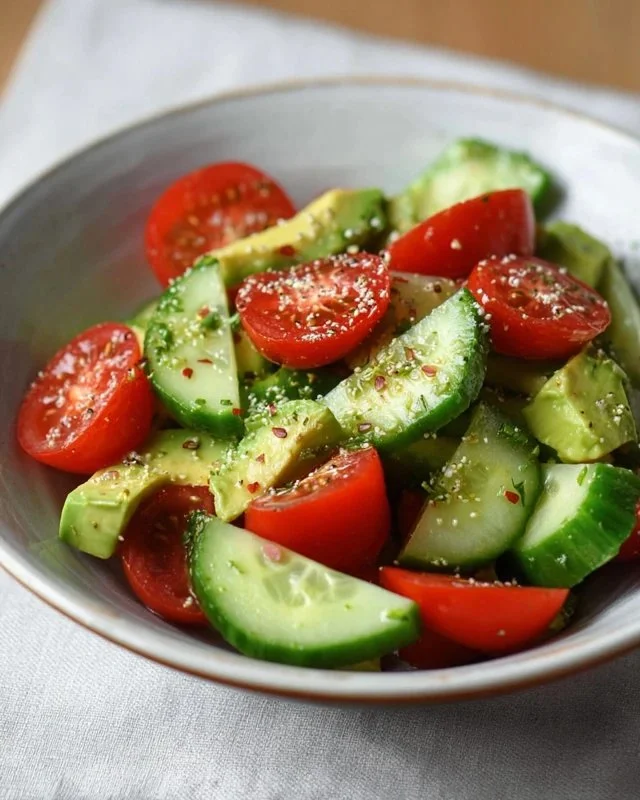 Fresh Cucumber Tomato Avocado Salad with vibrant vegetables