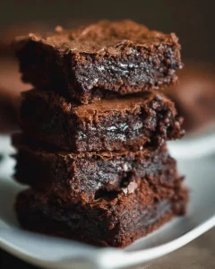 Deliciously easy fudgy brownies topped with a light dusting of powdered sugar.