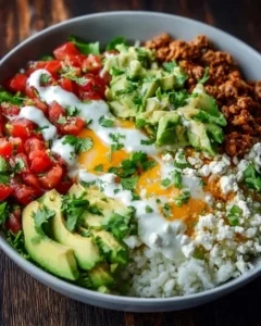 Easy low carb burrito bowl for a protein-packed breakfast ready in 25 minutes