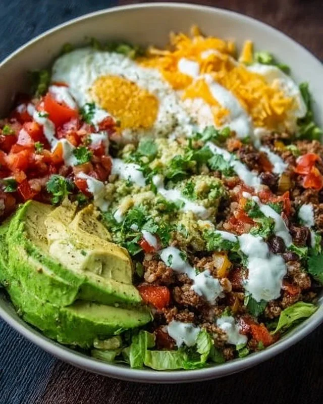Bowl of low carb burrito with protein-rich ingredients for breakfast