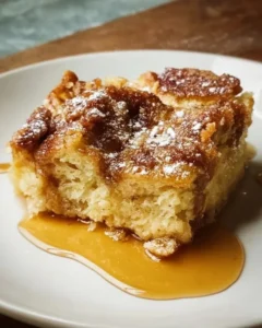 Delicious French toast casserole baked with cinnamon and topped with syrup