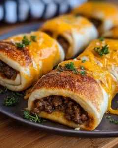Garlic Butter Beef Cheeseburger Rollups ready to be served on a plate.