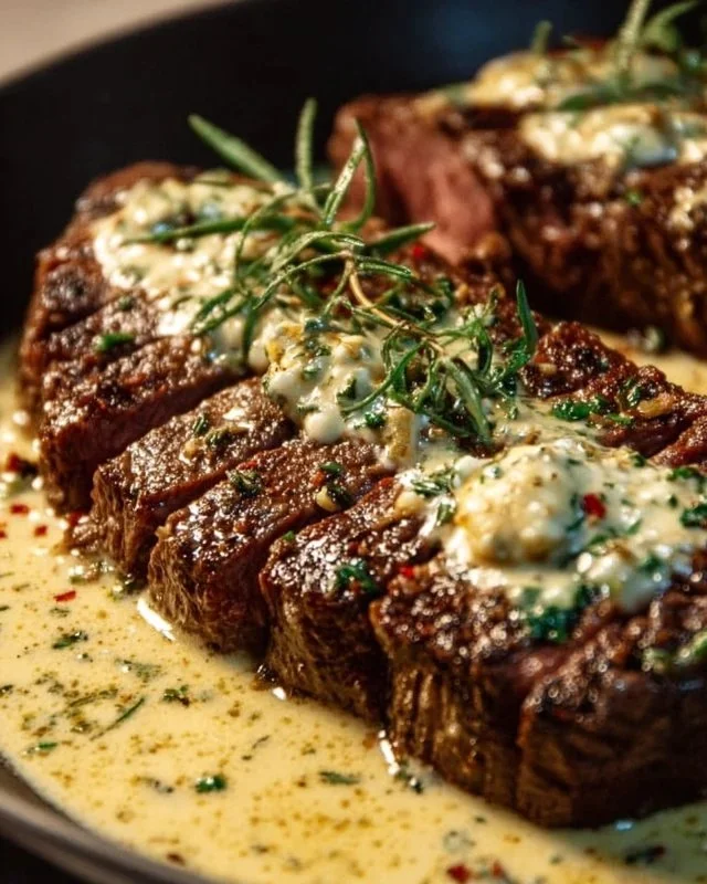 Garlic Butter Steak With Parmesan Cream Sauce