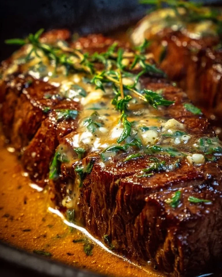 Garlic Butter Steak with rich Parmesan Cream Sauce served on a plate