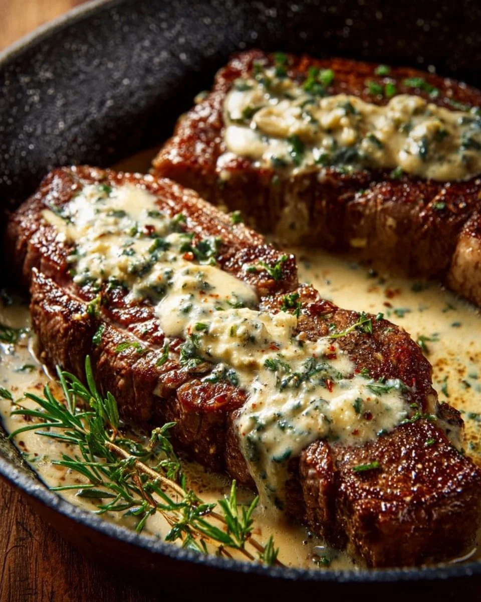 Garlic Butter Steak With Parmesan Cream Sauce