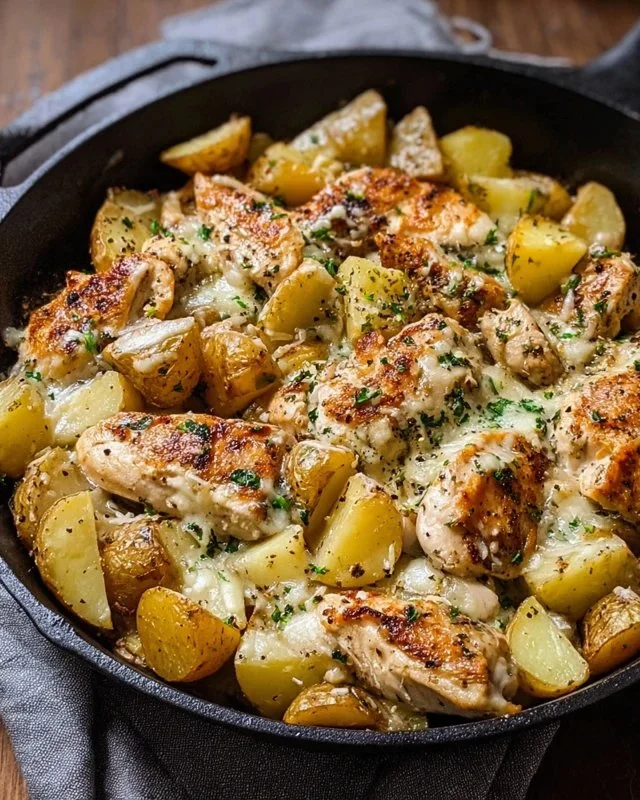 Garlic Parmesan Chicken and Potatoes Skillet