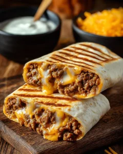 Delicious grilled cheese burrito with melted cheese and savory filling