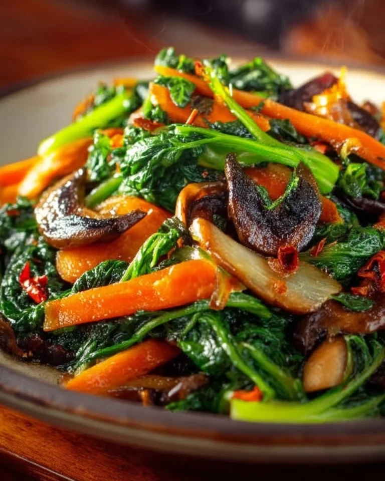 Colorful platter of healthy sautéed vegetables including bell peppers, broccoli, and carrots
