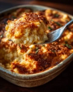 High protein chicken parmesan casserole topped with cheese and herbs