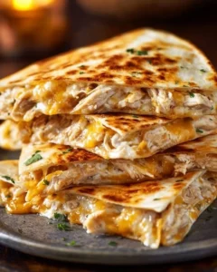 High-Protein Chicken Ranch Quesadilla with grilled chicken and ranch dressing.