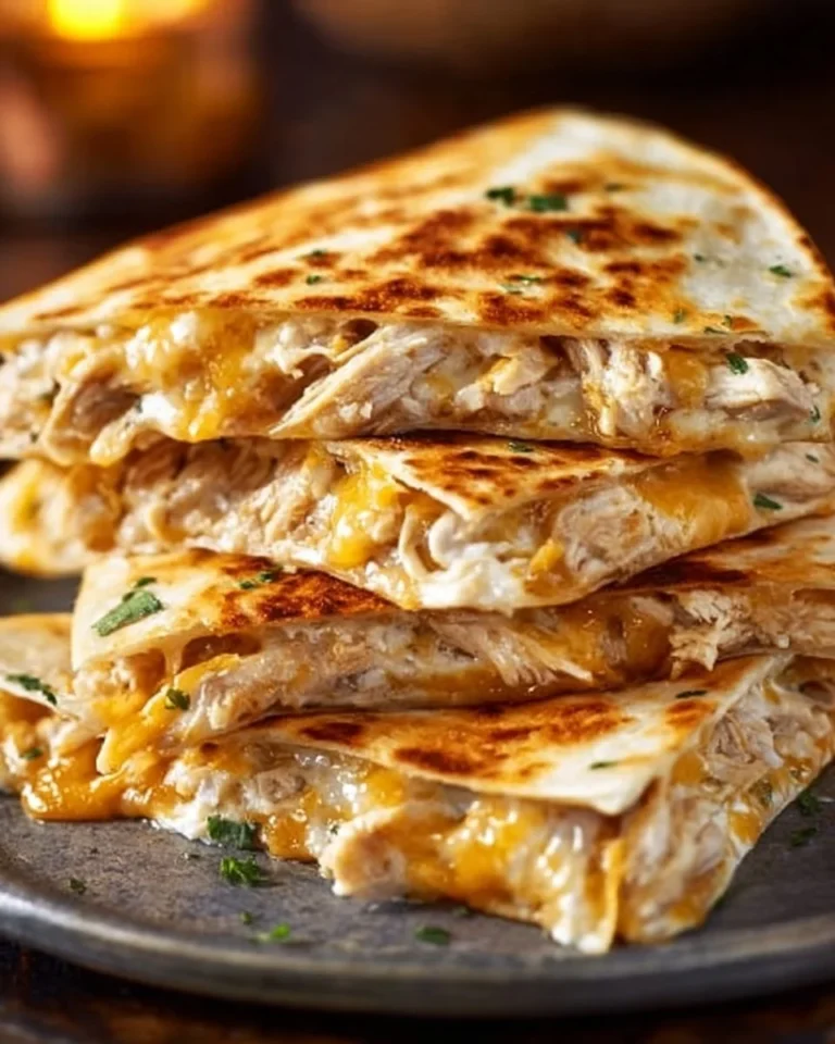High-Protein Chicken Ranch Quesadilla with grilled chicken and ranch dressing.