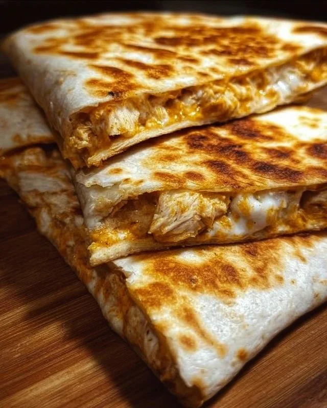 High-protein chicken ranch quesadilla served on a plate with toppings