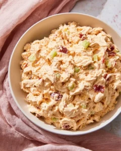 High protein cottage cheese chicken salad served in a bowl