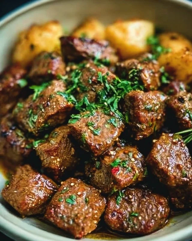 Tasty slow cooker garlic butter beef bites, rich in protein and flavor.