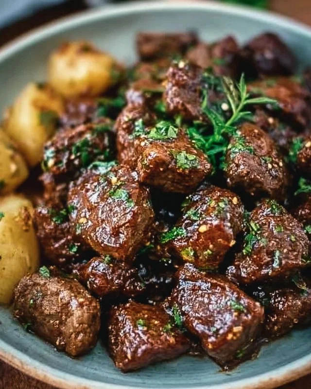 High Protein Slow Cooker Garlic Butter Beef Bites