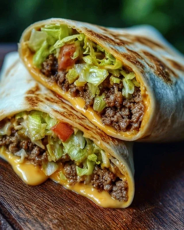 Delicious homemade Big Mac Wraps served on a plate with toppings