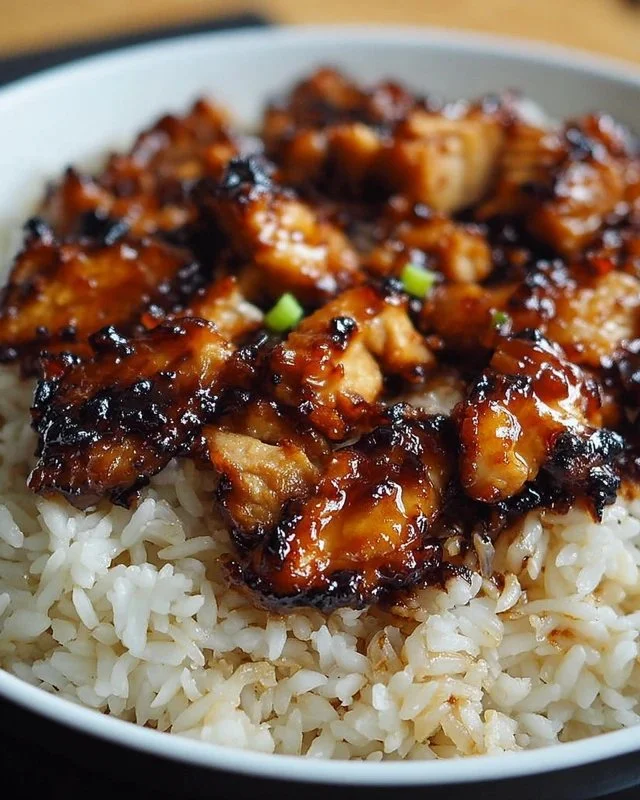 Delicious Honey BBQ Chicken served over rice with vibrant vegetables