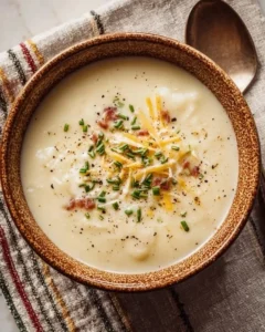 Delicious Instant Pot creamy potato soup served in a bowl with garnish