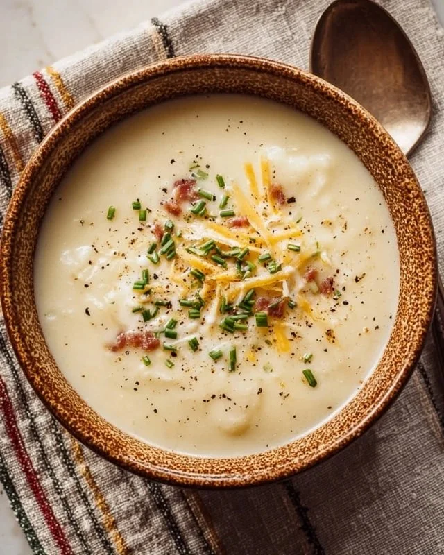 Delicious Instant Pot creamy potato soup served in a bowl with garnish
