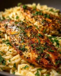 Instant Pot Lemon Herb Chicken served with orzo and fresh herbs.