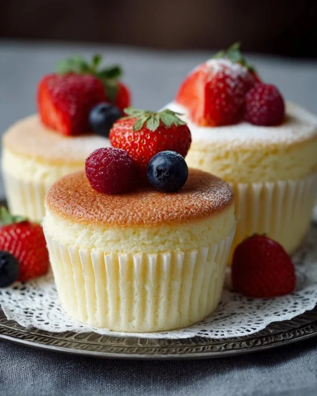 Japanese Cotton Cheesecake Cupcakes - light and fluffy dessert treat