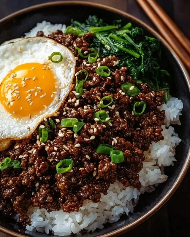 Korean Ground Beef Bowl with vibrant vegetables and rice, a flavorful meal.