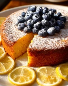 Lemon Almond Flour Cake with fresh lemon zest and almond flakes on top