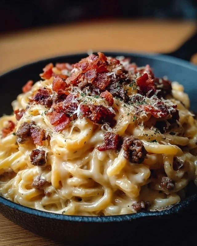 Loaded Bacon Cheeseburger Alfredo Pasta
