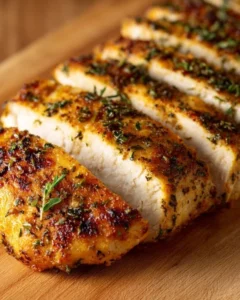 Juicy Melt In Your Mouth Chicken Breast on a plate garnished with herbs