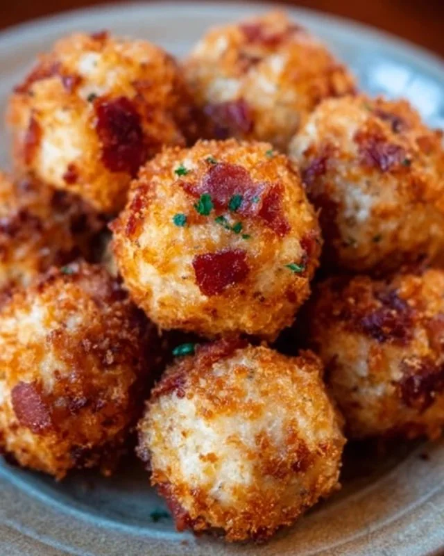Mini Bacon Ranch Cheeseballs served on a platter with herbs