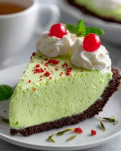 Delicious No Bake Grinch Pie decorated with festive toppings