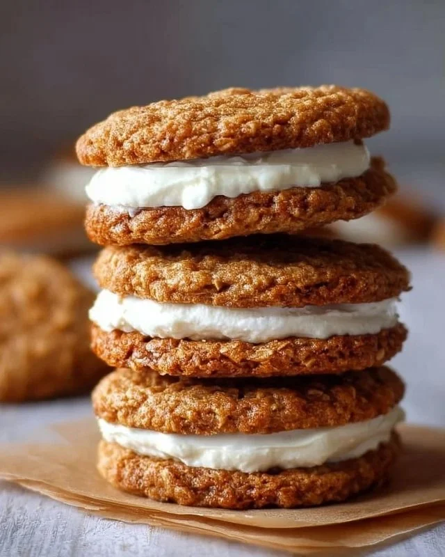 Oatmeal Cream Pie Cookies with creamy filling and soft oatmeal cookies