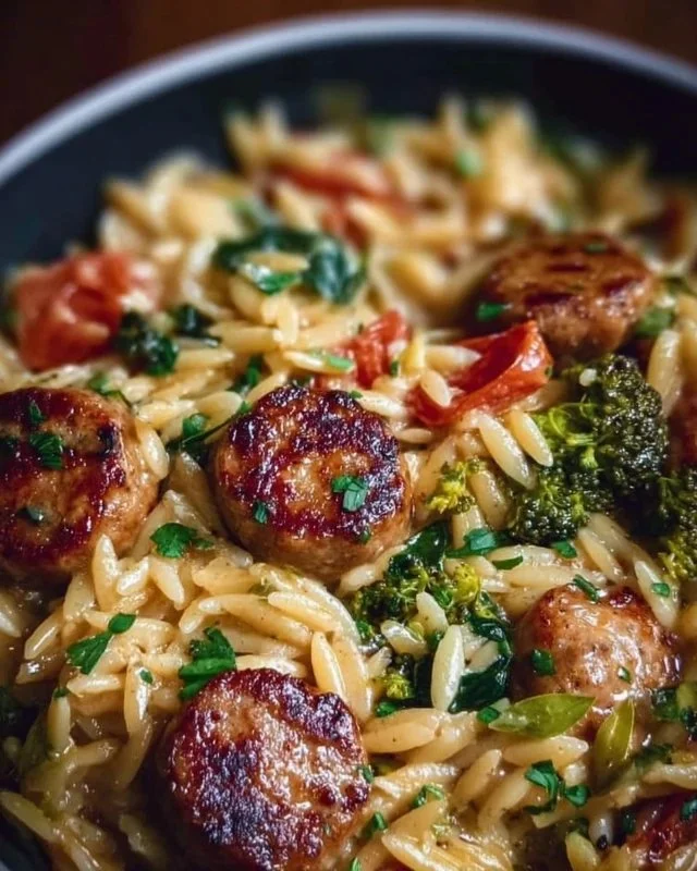 One-Pan Creamy Orzo with Chicken Sausage
